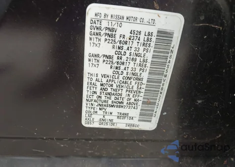 2011 Nissan Rogue Sv z USA, uszkodzony, nr VIN JN8AS5MV8BW273743